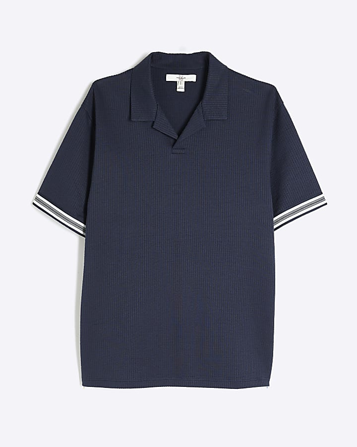 Navy Slim Fit Open Neck Polo Shirt