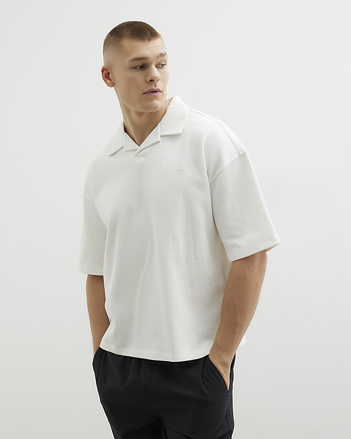 White Open Neck Polo Shirt