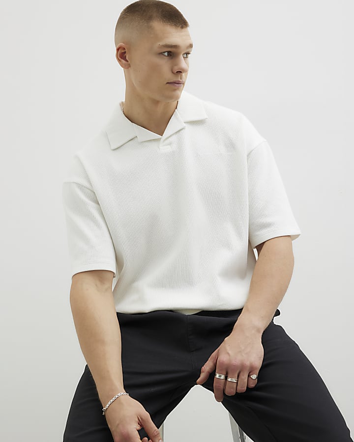 White Open Neck Polo Shirt