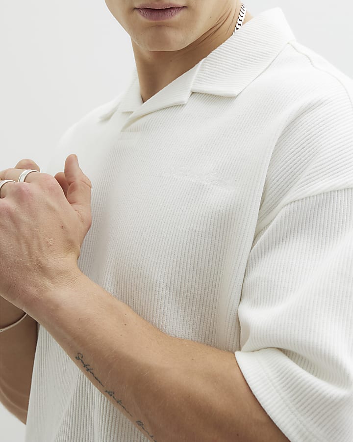 White Open Neck Polo Shirt