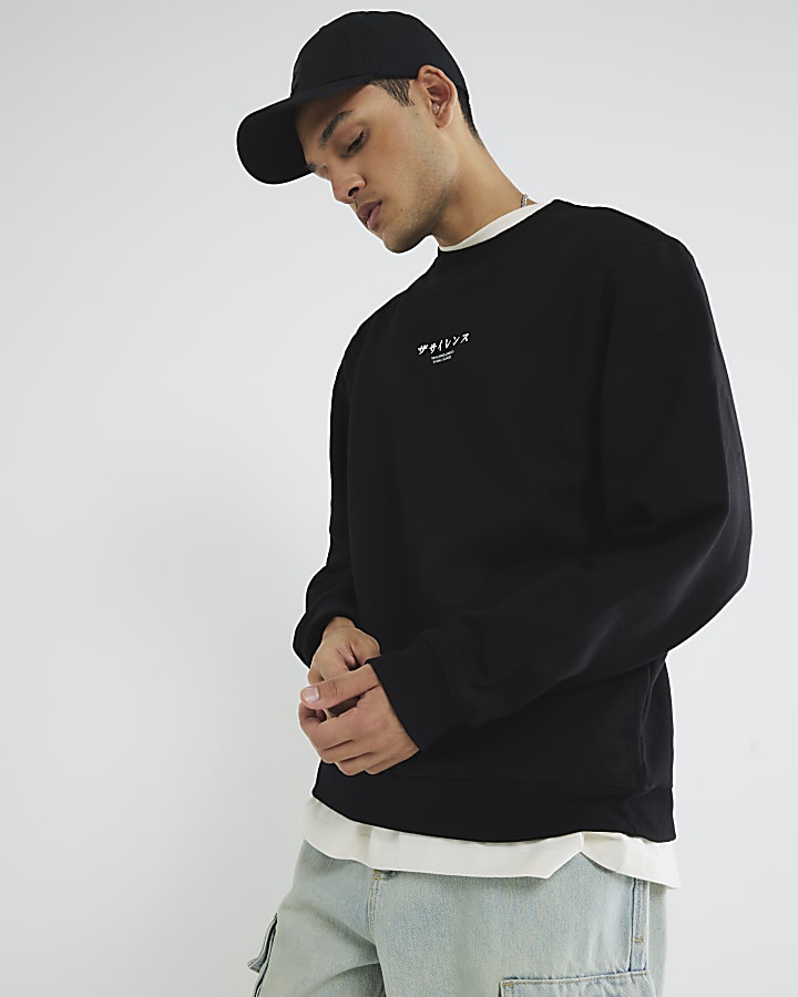 Black Regular Fit Dragon Sweatshirt