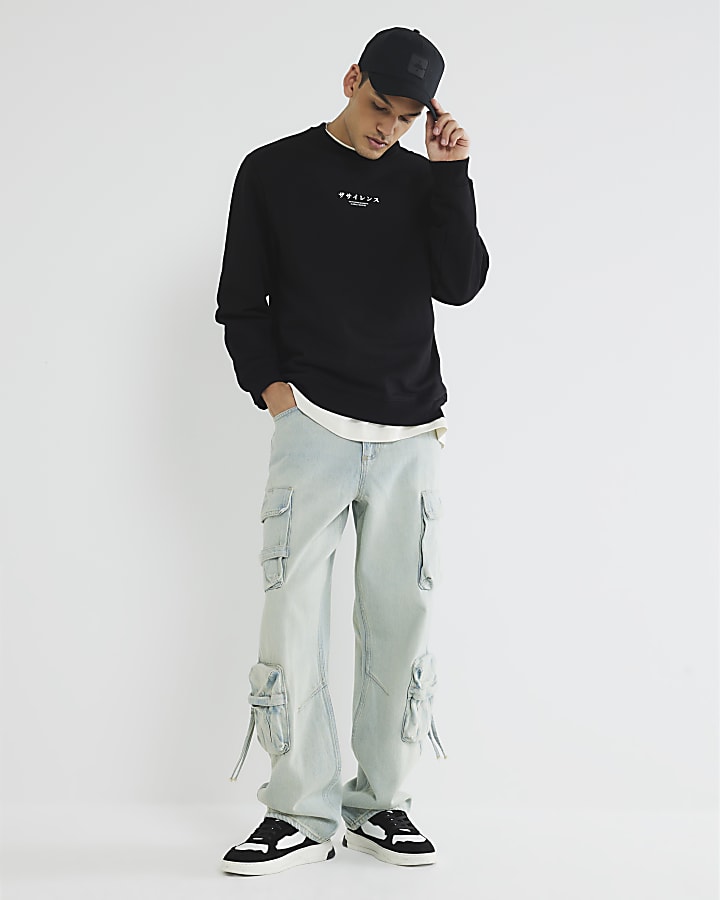 Black Regular Fit Dragon Sweatshirt