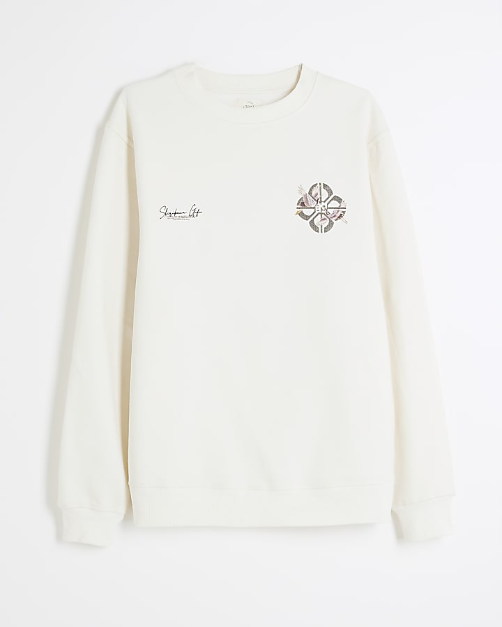 White Long Sleeve Shirikawa Crane Sweatshirt