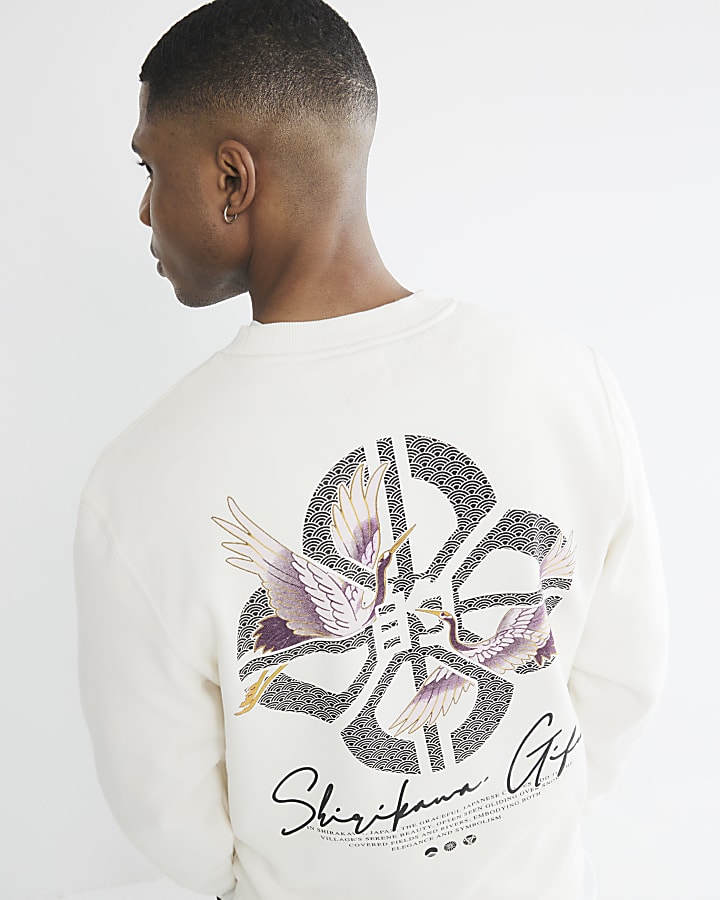 White Regular Fit Shirikawa Crane Sweatshirt