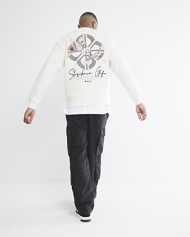 White Long Sleeve Shirikawa Crane Sweatshirt