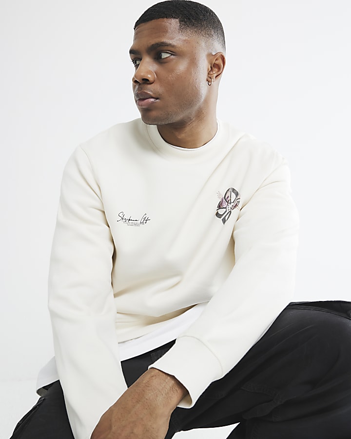 White Regular Fit Shirikawa Crane Sweatshirt