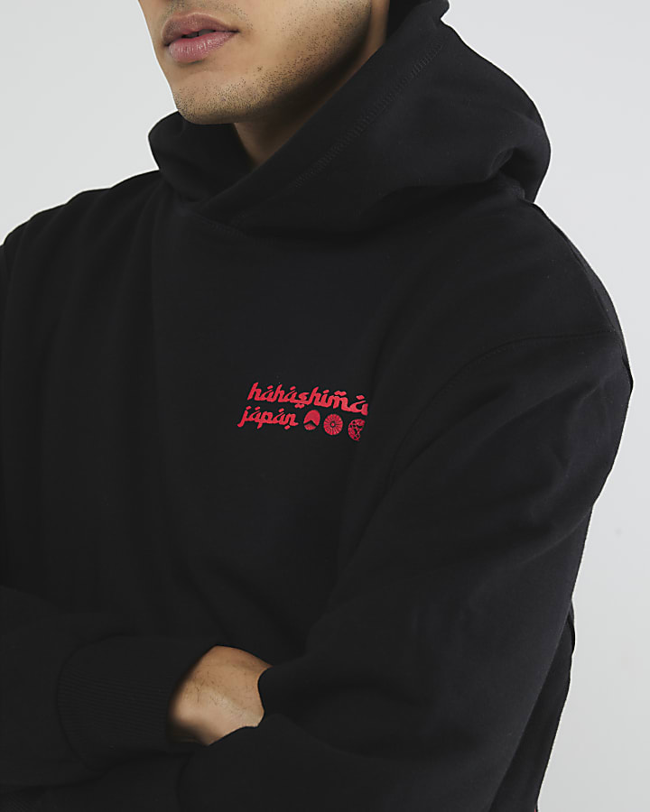 Black Regular Fit Hayashima Japanese Hoodie