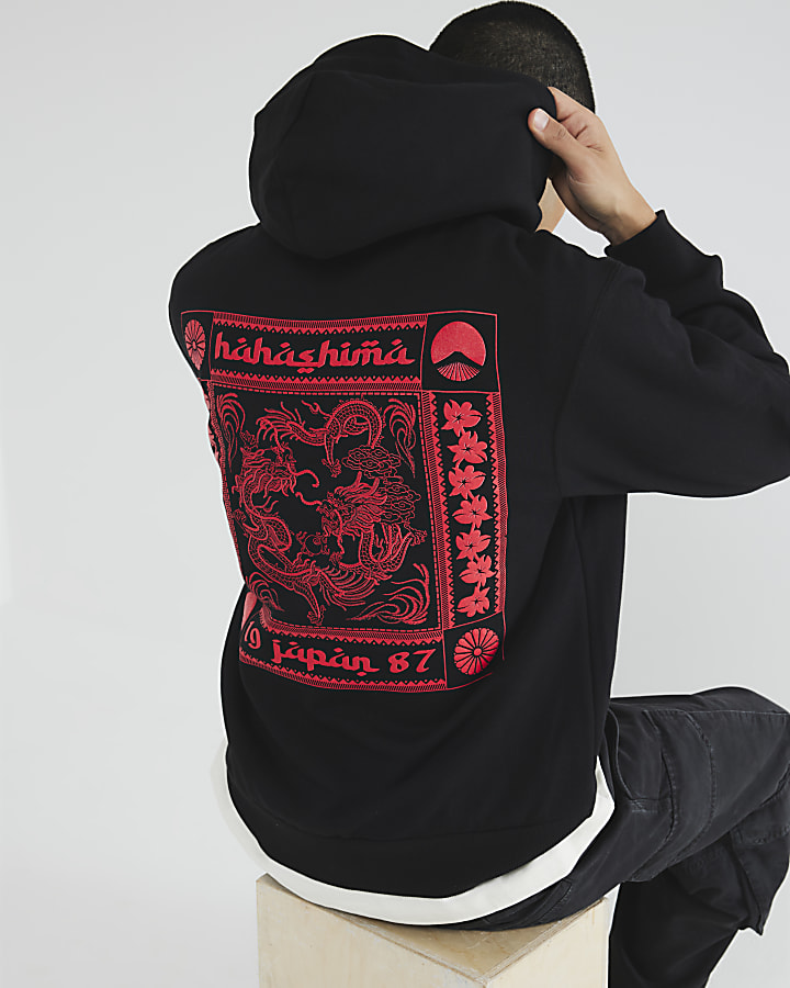 Black Regular Fit Hayashima Japanese Hoodie