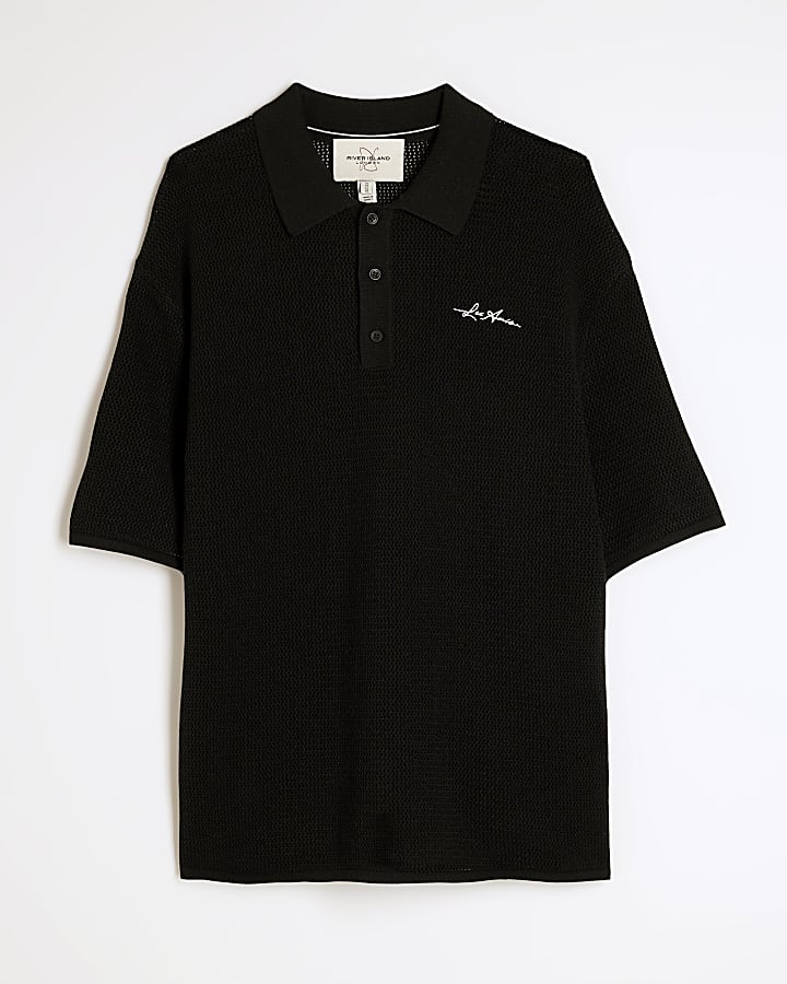 Black Boxy Fit Short Sleeve Polo Shirt