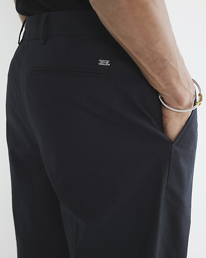 Black Linen Blend Relaxed Fit Trousers