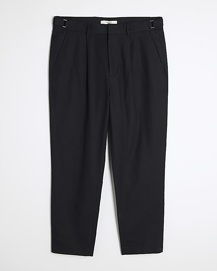 Black Linen Blend Relaxed Fit Trousers