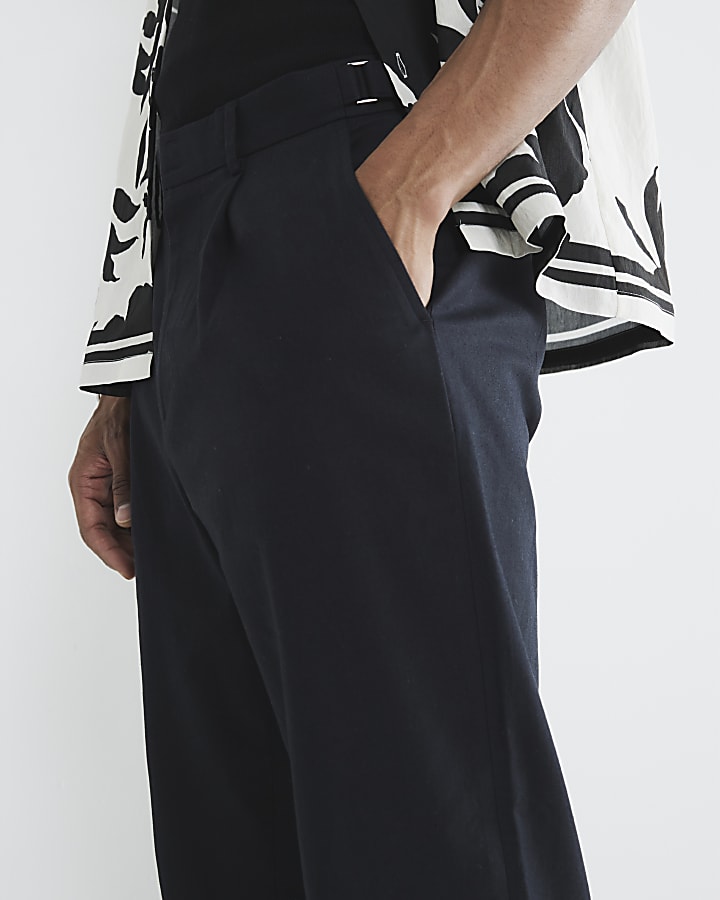 Black Linen Blend Relaxed Fit Trousers