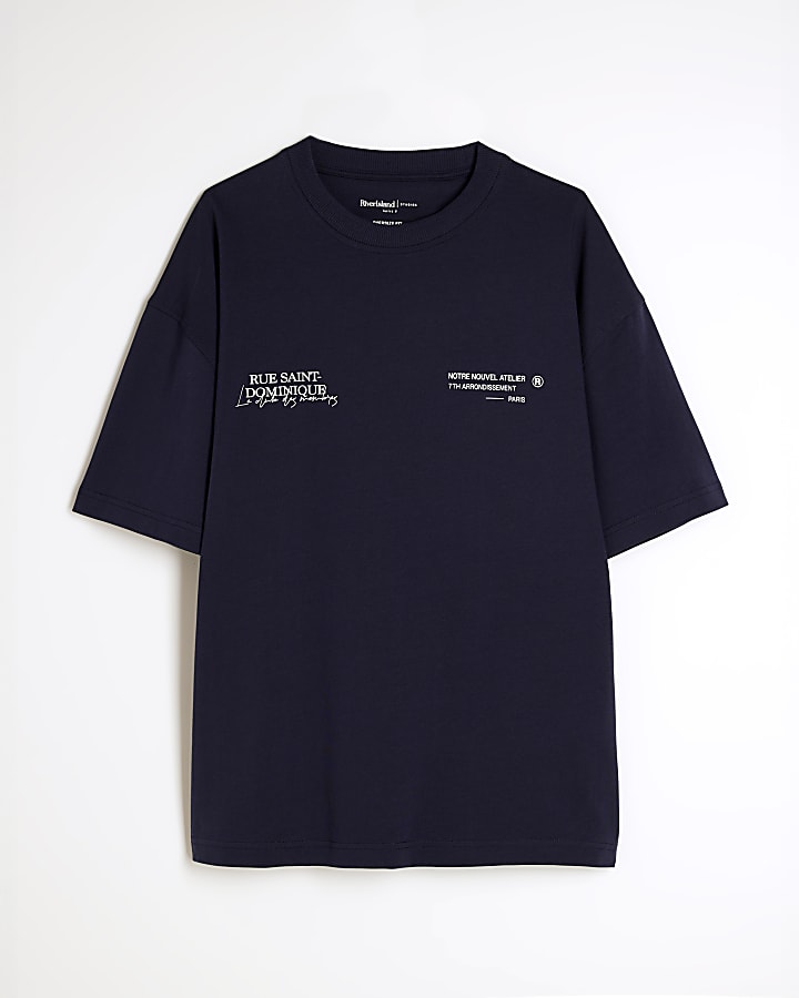 Navy Short Sleeve Boxy Fit T-shirt