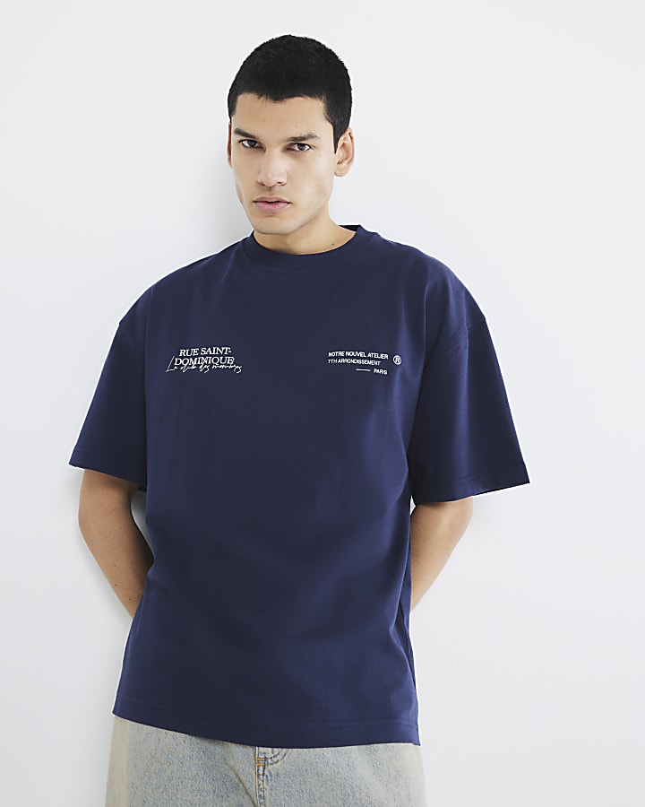 Navy Short Sleeve Boxy Fit T-shirt