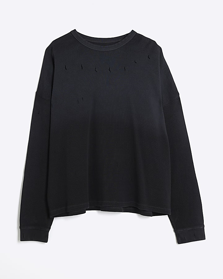 Black Regular Fit Washed Cut Out Top