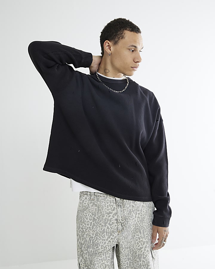 Black Regular Fit Washed Cut Out Top
