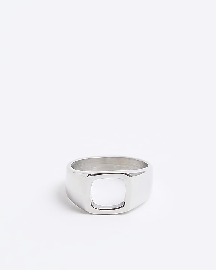 Silver Steel Cut Out Square Ring