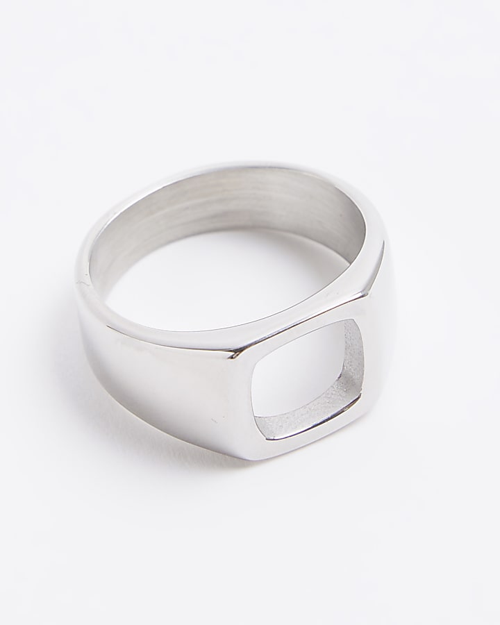 Silver Steel Cut Out Square Ring