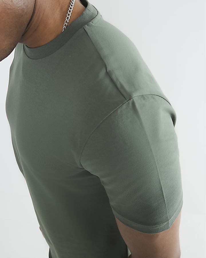 Khaki Slim Fit Longline T-Shirt