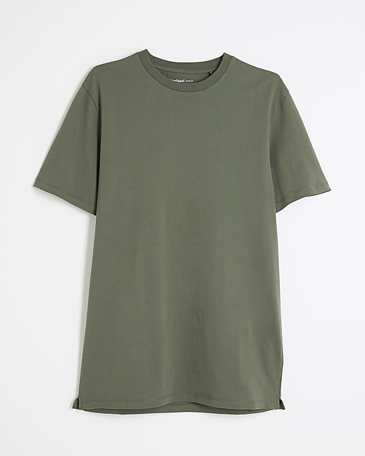Khaki Slim Fit Longline T-Shirt