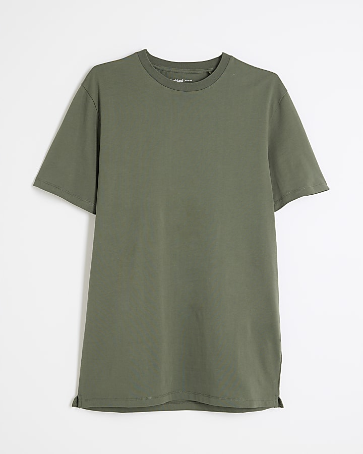 Khaki Slim Fit Long Line T-Shirt