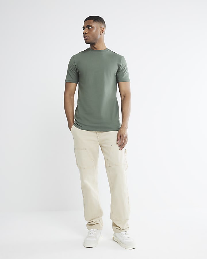 Khaki Slim Fit Long Line T-Shirt