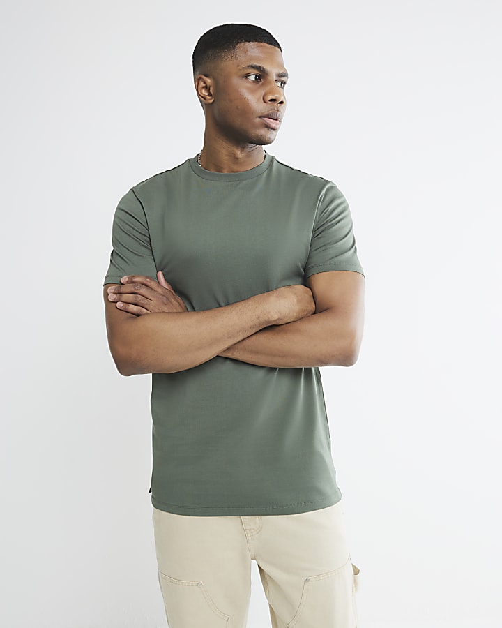 Khaki Slim Fit Long Line T-Shirt