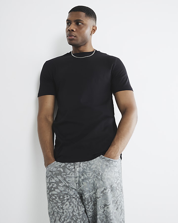 Black Slim Fit Longline T-Shirt