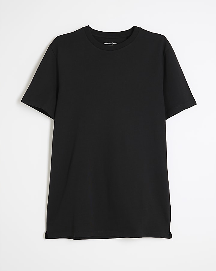 Black Slim Fit Long Line T-Shirt