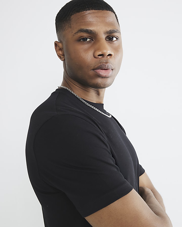 Black Slim Fit Longline T-Shirt