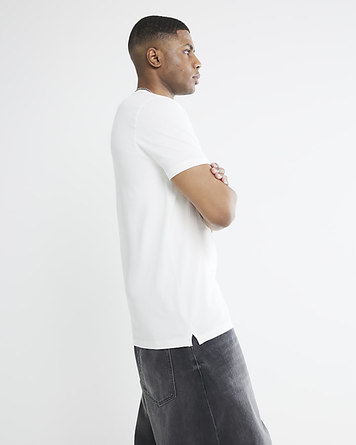 Beige Slim Fit Long Line T-Shirt