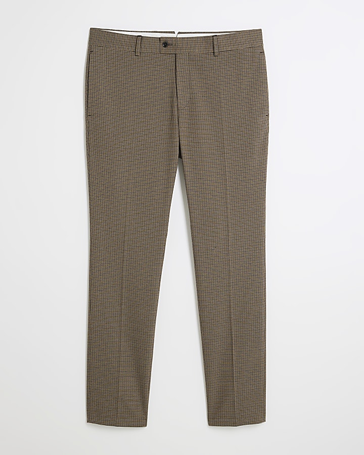 Stone Slim Fit Puppytooth Check Suit Trousers