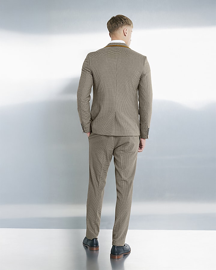 Stone Slim Fit Puppytooth Check Suit Trousers