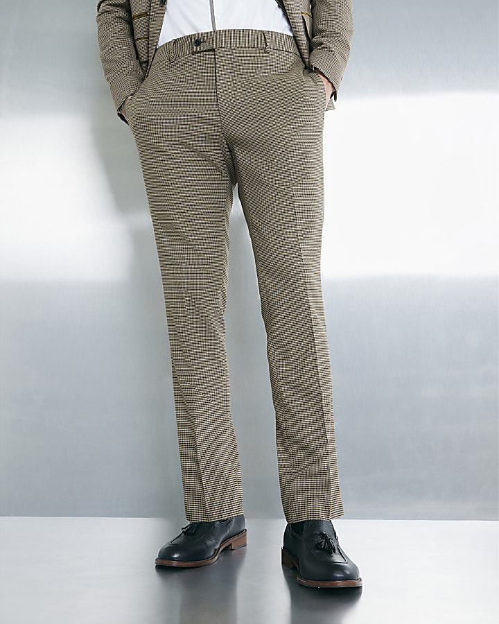 Stone Slim Fit Puppytooth Check Suit Trousers