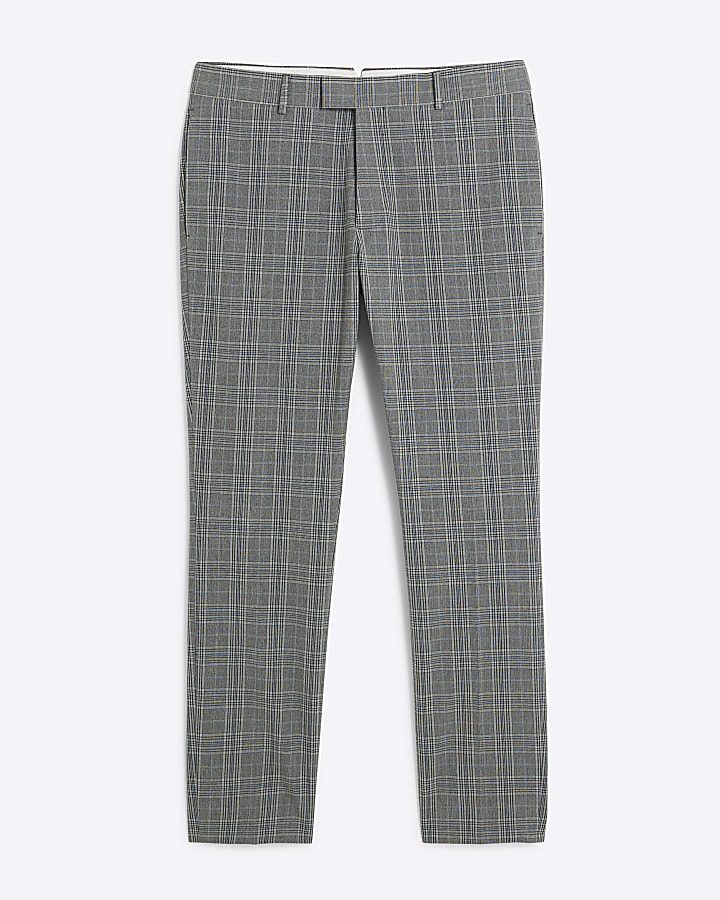 Grey Skinny Fit Check Suit Trousers