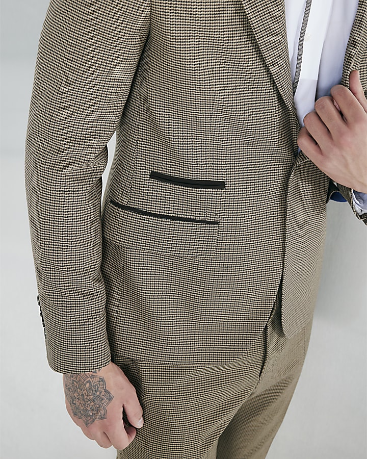 Stone Slim Fit Puppytooth Check Suit Jacket