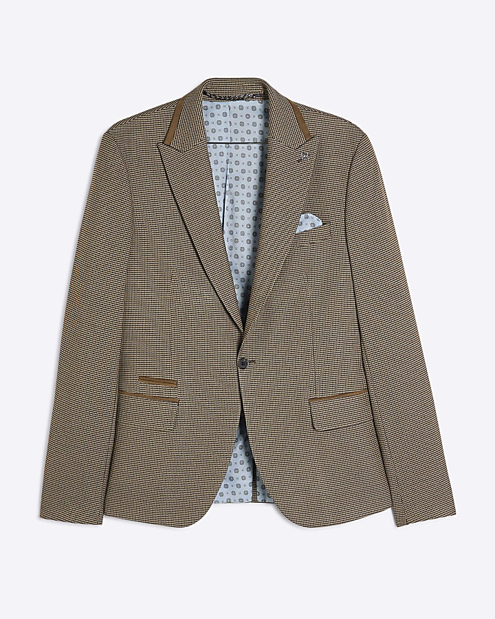 Stone Slim Fit Puppytooth Check Suit Jacket