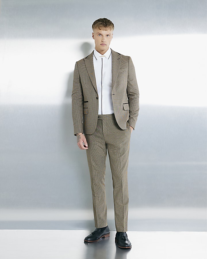 Stone Slim Fit Puppytooth Check Suit Jacket