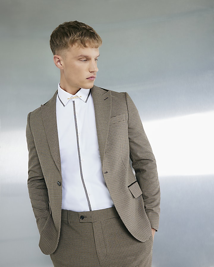 Stone Slim Fit Puppytooth Check Suit Jacket