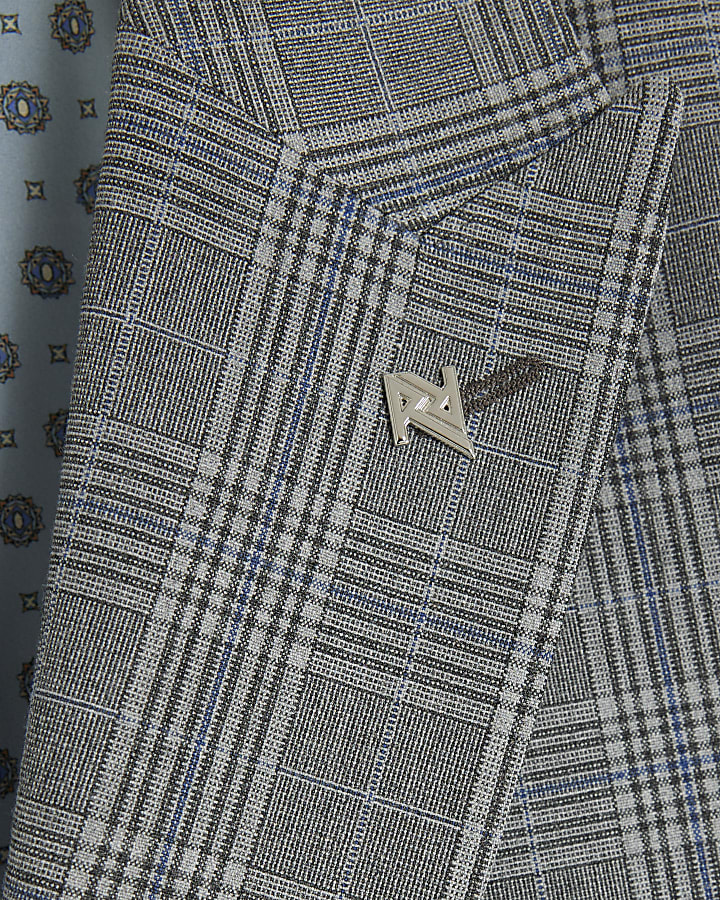Grey Skinny Fit Check Suit Jacket