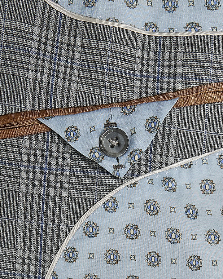 Grey Skinny Fit Check Suit Jacket