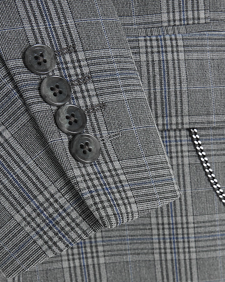 Grey Skinny Fit Check Suit Jacket