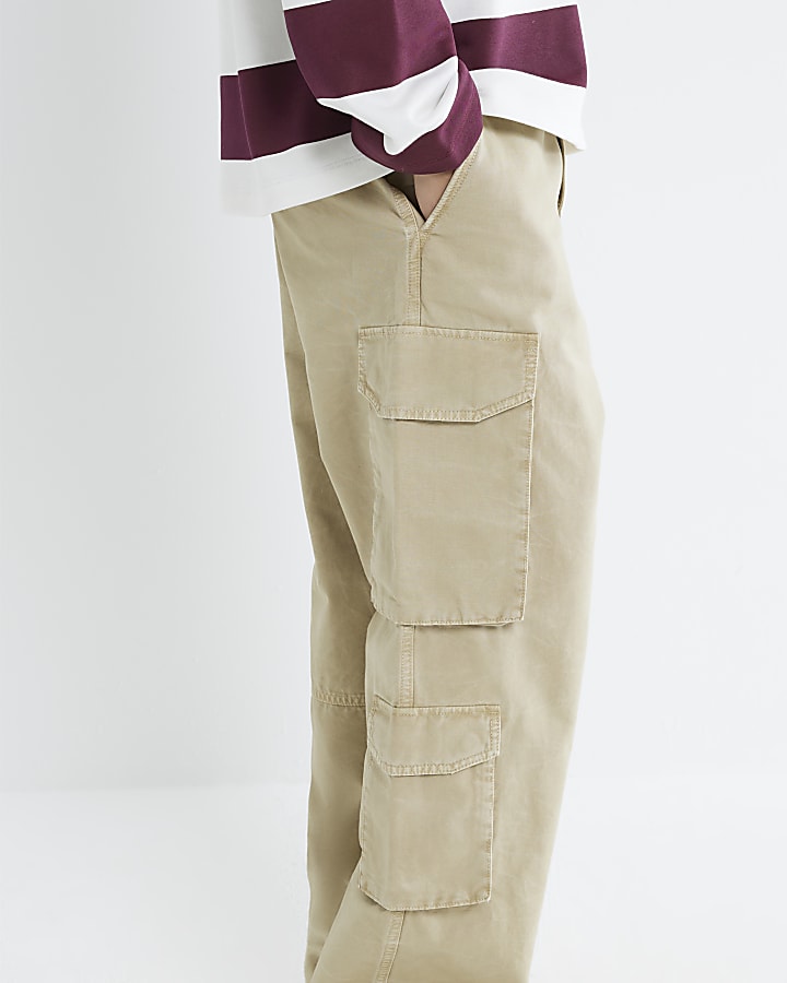 Stone Loose Fit Cargo Trousers