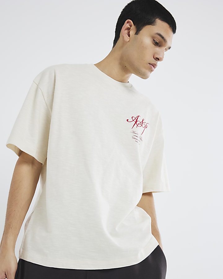 White Oversized Embroidered Graphic T-shirt