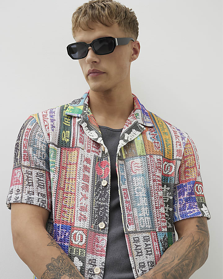 Multi Colour Japanese Advert Crochet Shirt