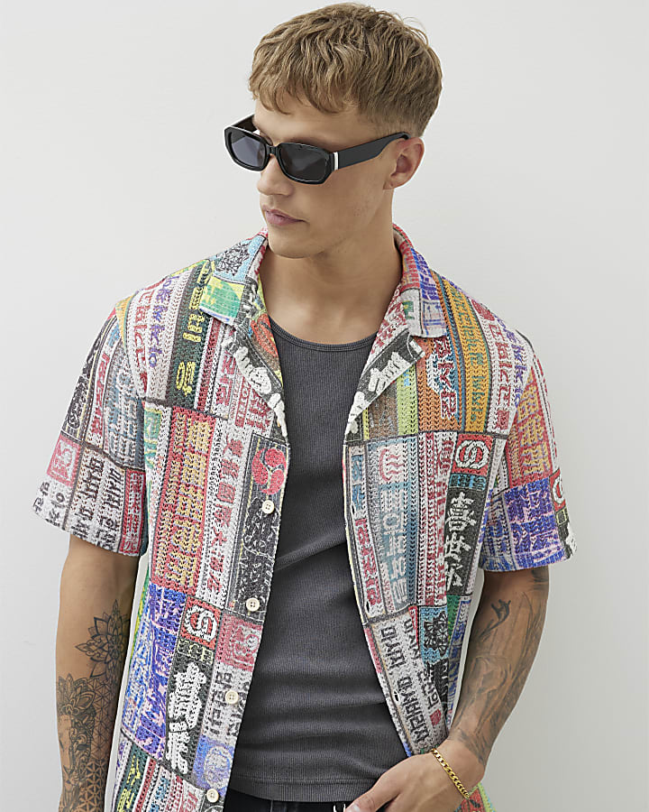 Multi Colour Japanese Advert Crochet Shirt