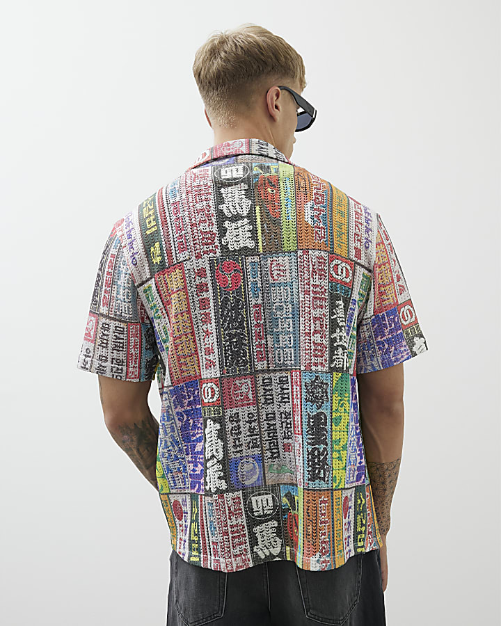 Multi Colour Japanese Advert Crochet Shirt