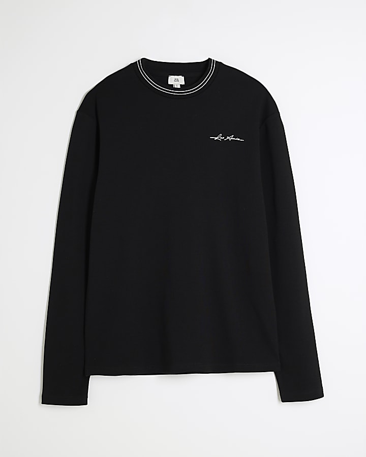 Black Slim Fit Les Amis Long Sleeve Top