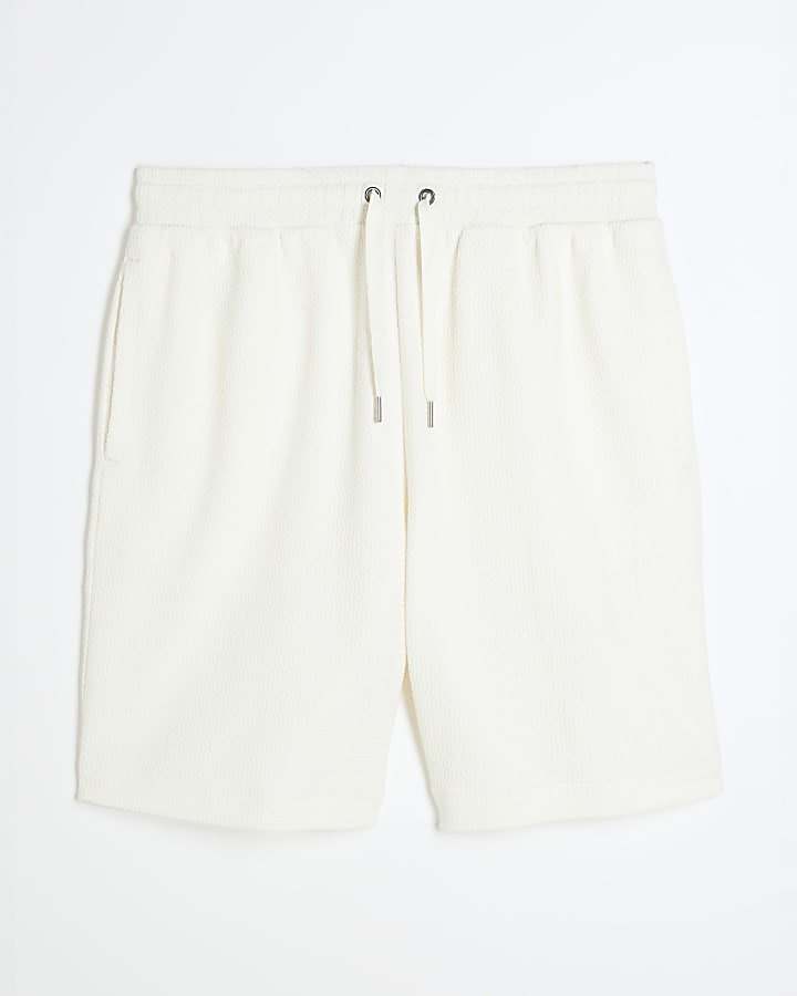 Cream Regular Fit Textured Crinkled Shorts