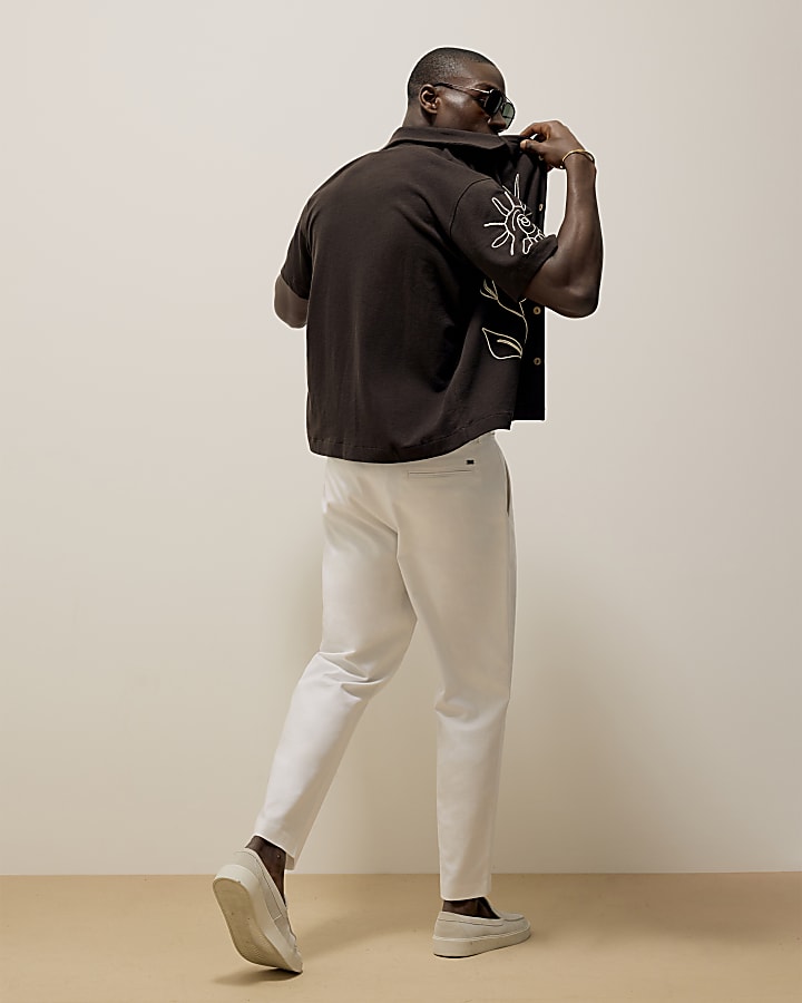 White Linen Blend Relaxed Fit Trousers